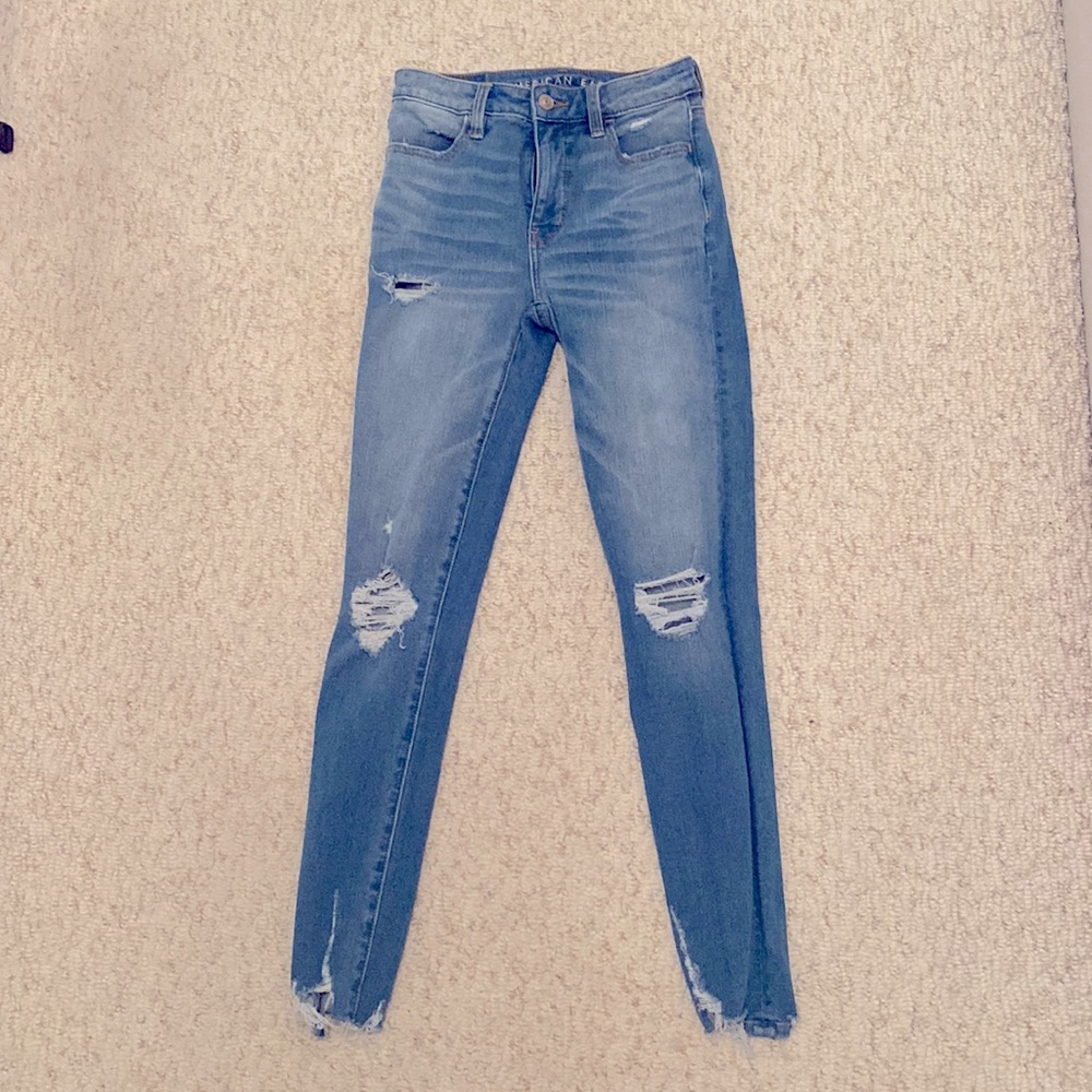 High waisted skinny distressed jeans